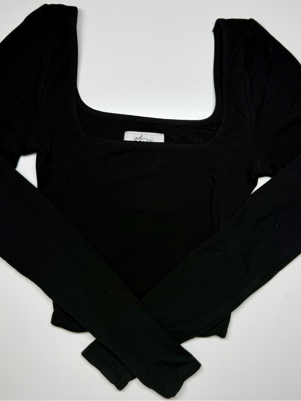 Oh Polly Nadiya Black Square Neck Long Sleeve Crop Top Size 0